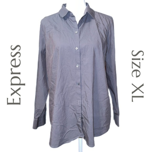 Express Tops - EXPRESS - Ultimate Essential Shirt - Charcoal Button Down Long Sleeve Size XL